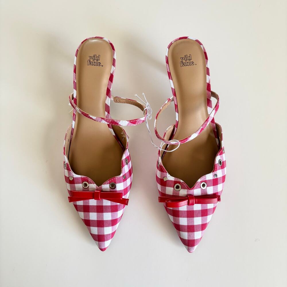 Wild Fable Lysandra Gingham Eyelet Kitten Heels Women's 8.5 Red & White NWT - Picture 2 of 8